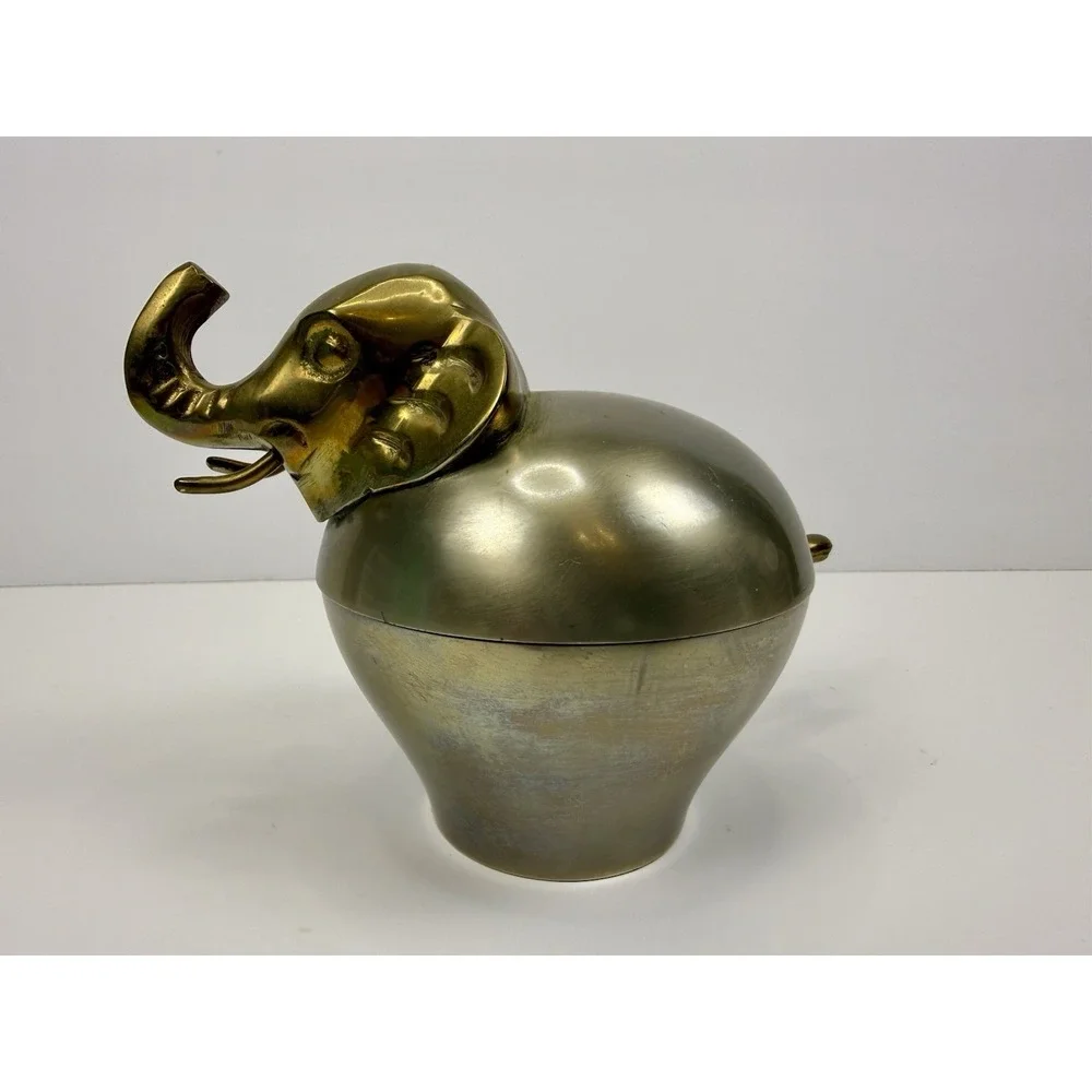 Vintage Silver Tone Trinket bowl w/ Brass Elephant Head & Tail